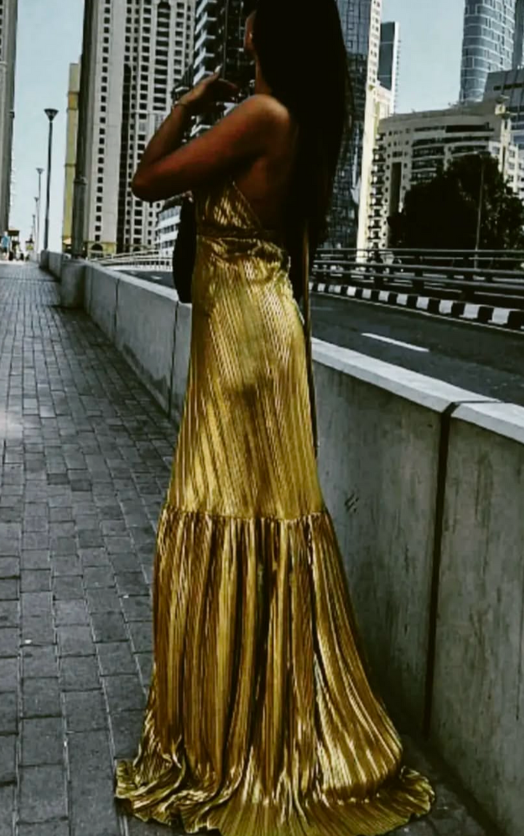 Gold Plisse Maxi Dress CHIO DI STEFANIA D ONLINE Gold Plisse Maxi Dress CHIO DI STEFANIA D ONLINE