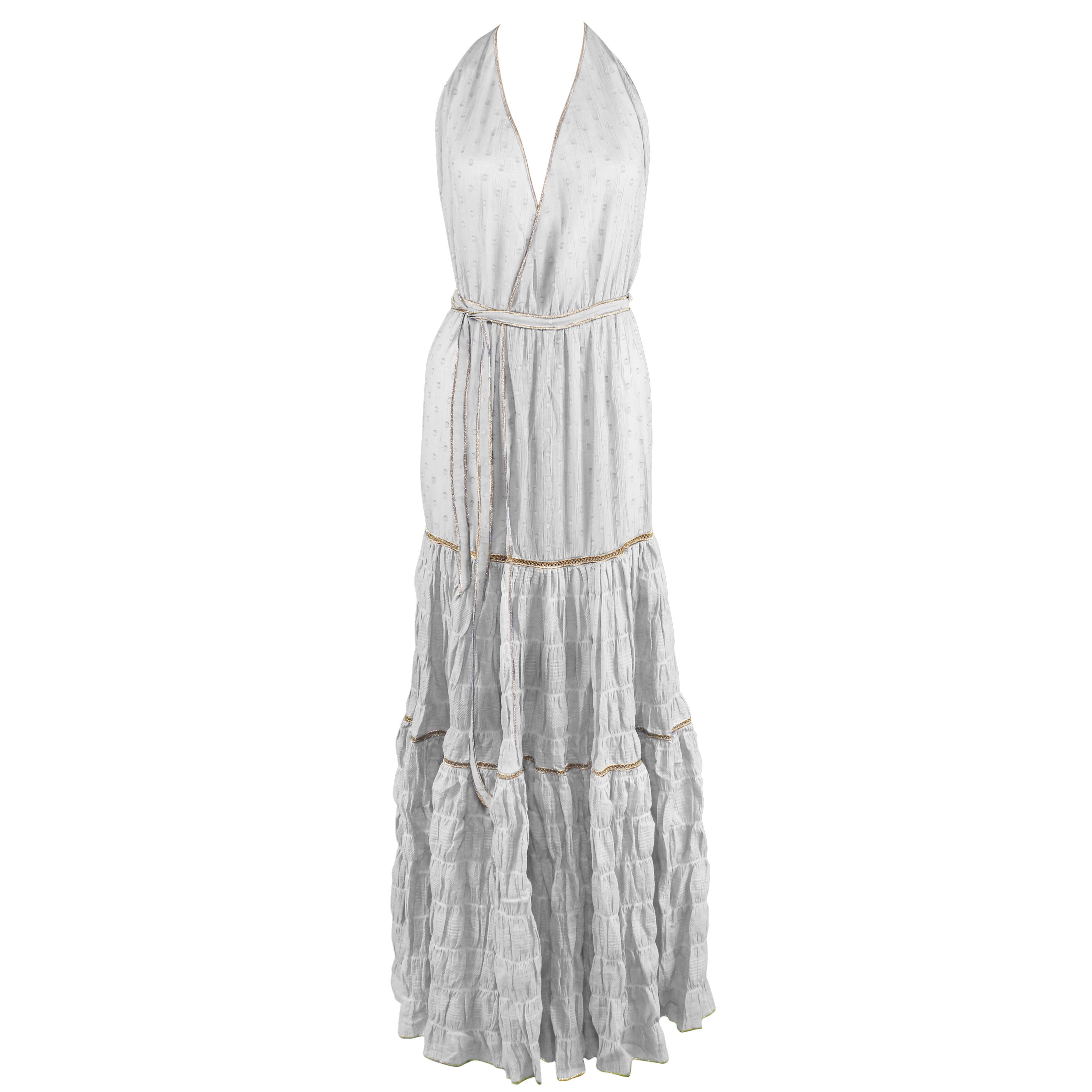 chinese dress ladies WHITE MAXI WRAP DRESS WITH LUREX ROSE GOLD EMBROIDERY – CHIO DI STEFANIA D  ONLINE
