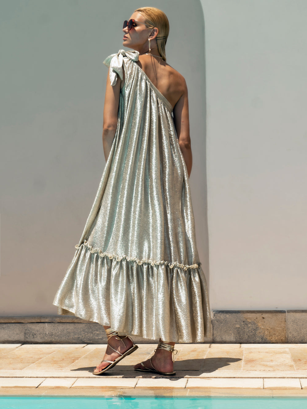 plisse one shoulder maxi dress NISSA one-shoulder pliss-effect Maxi Dress | Black