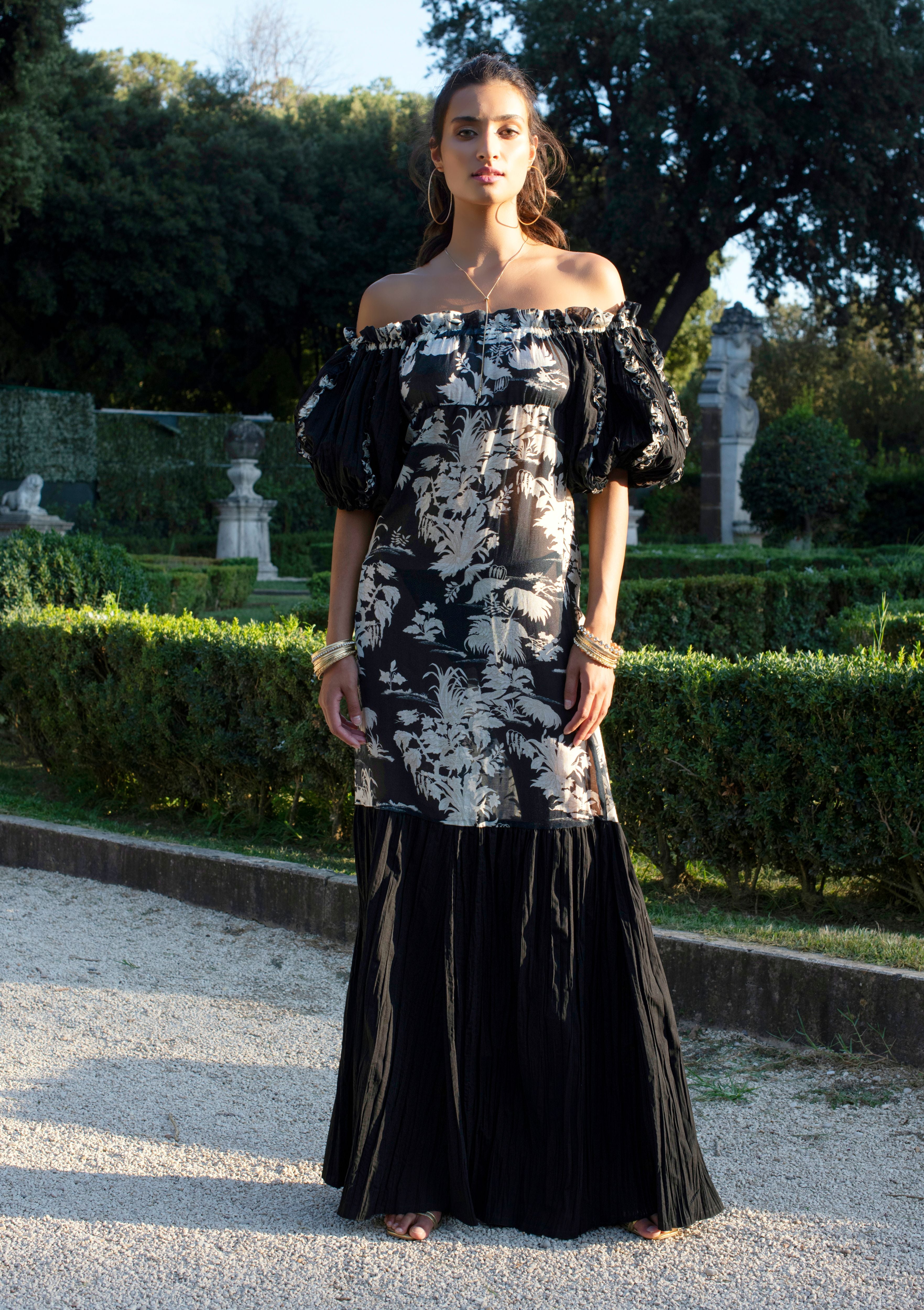 Long off shoulder Silk cotton Dress – CHIO DI STEFANIA D ONLINE